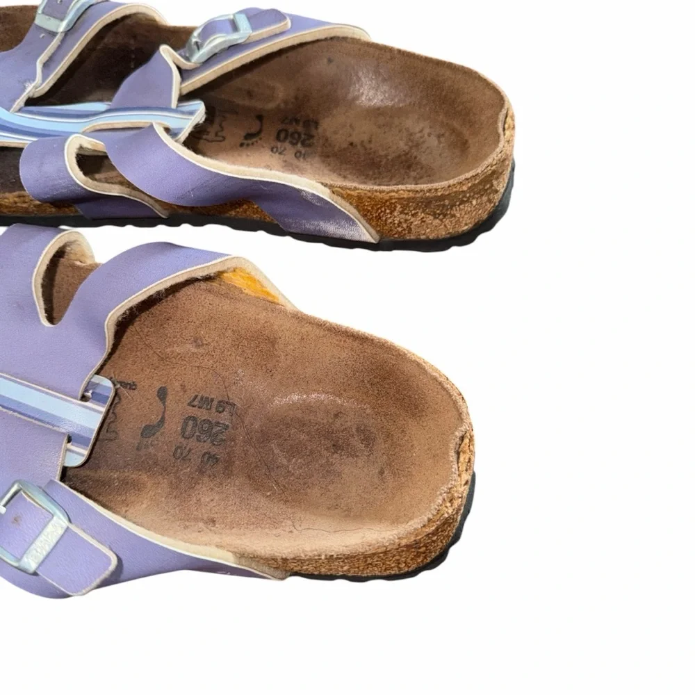 Birkenstock Mayari Purple Stripe Sandals Size 40 Women’s 9 Toe Loop Birko-Flor